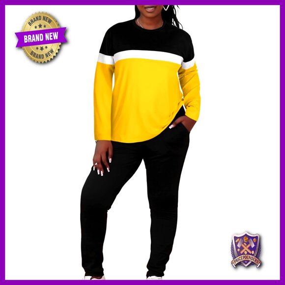 Plus Size 2-Piece Tracksuit Long Sleeve Top Lounge Pants Workout Set